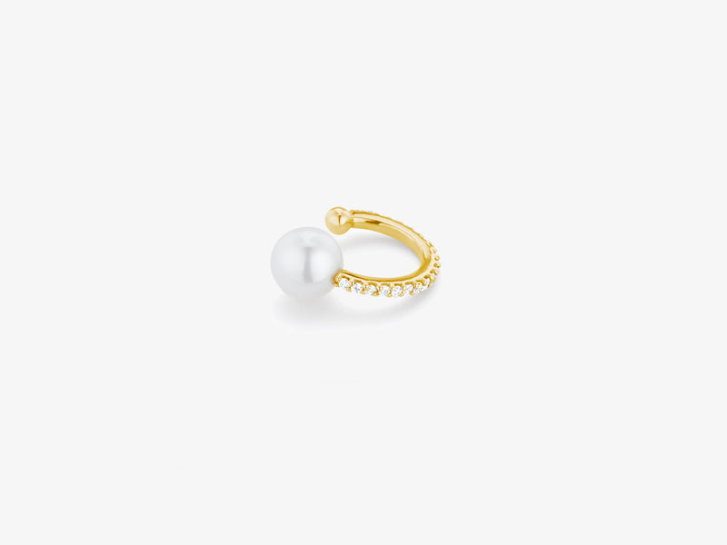 Pearl and Ball Ear Cuff with Diamond Pavé