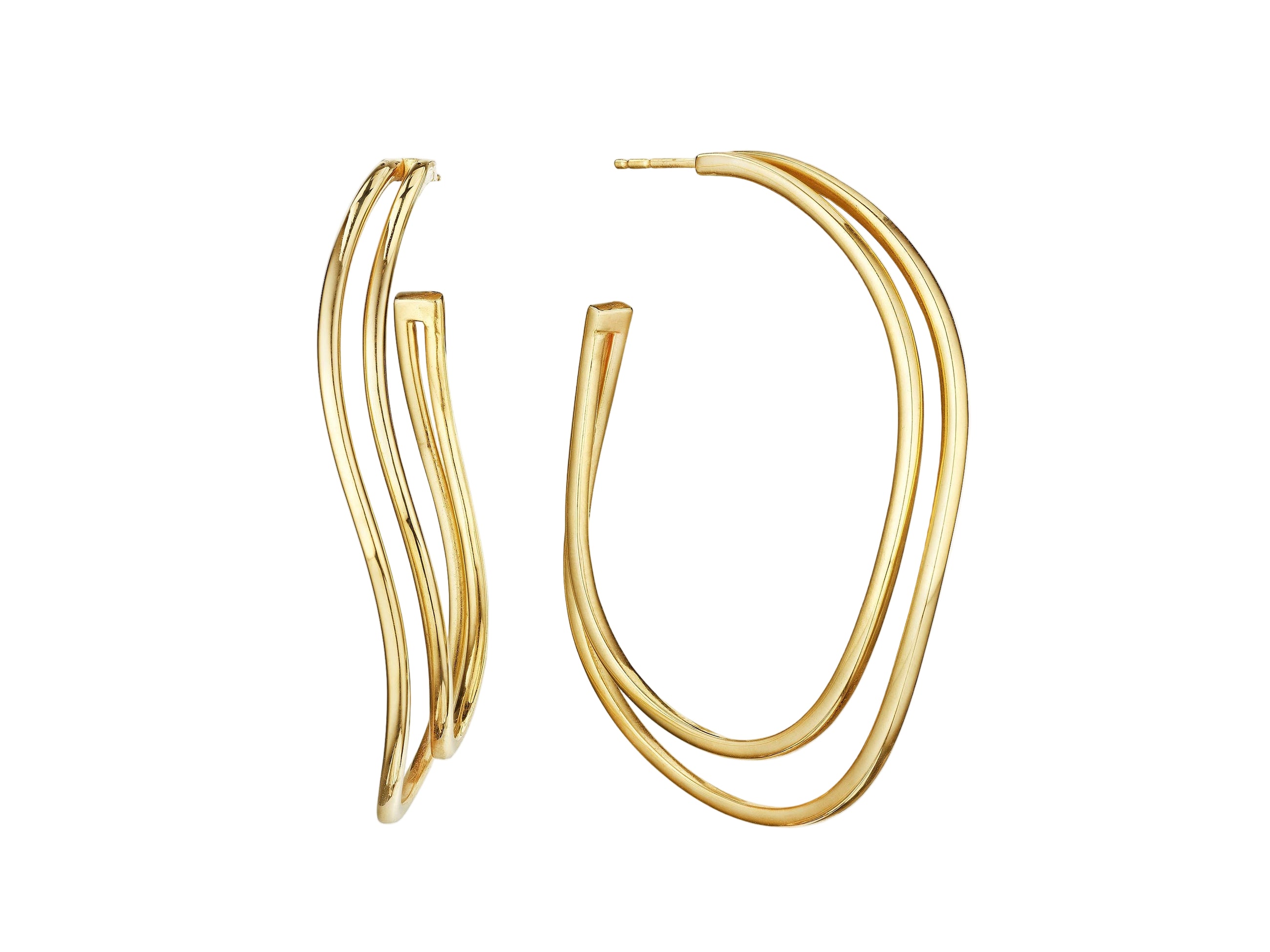Large All Gold Two Row Hoop Earrings, 2”