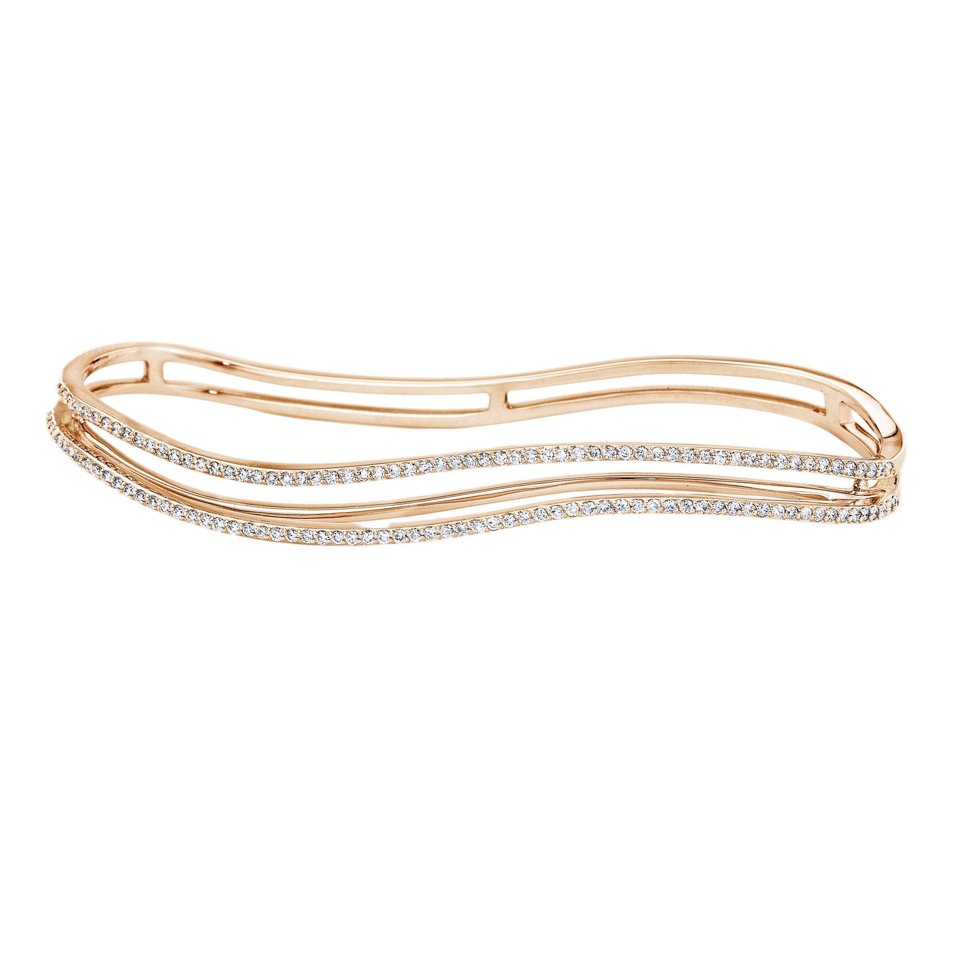 Three Dimensional Wavy Double Line Palm Cuff with Full Diamond Pave