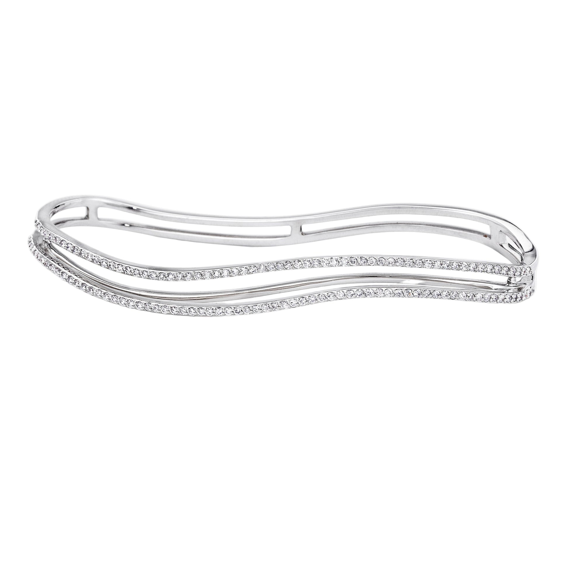 Three Dimensional Wavy Double Line Palm Cuff with Full Diamond Pave