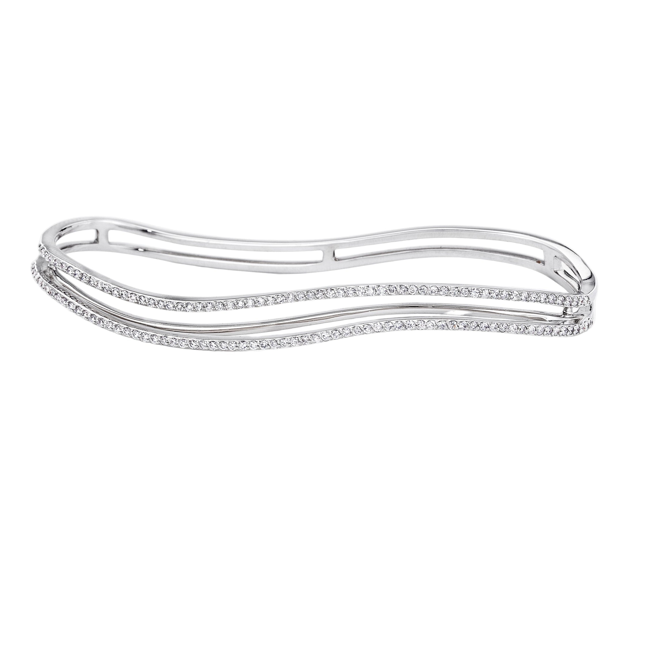 Three Dimensional Wavy Double Line Palm Cuff with Full Diamond Pave