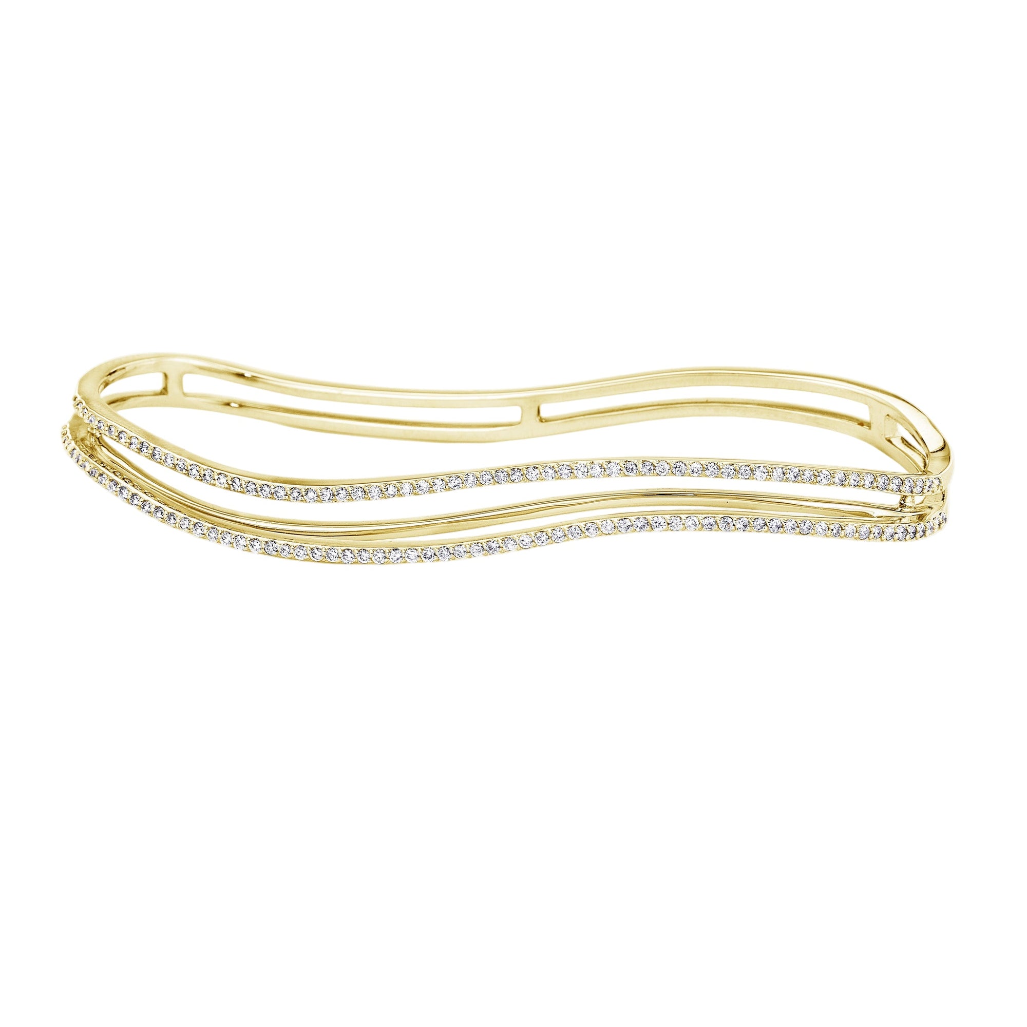 Three Dimensional Wavy Double Line Palm Cuff with Full Diamond Pave