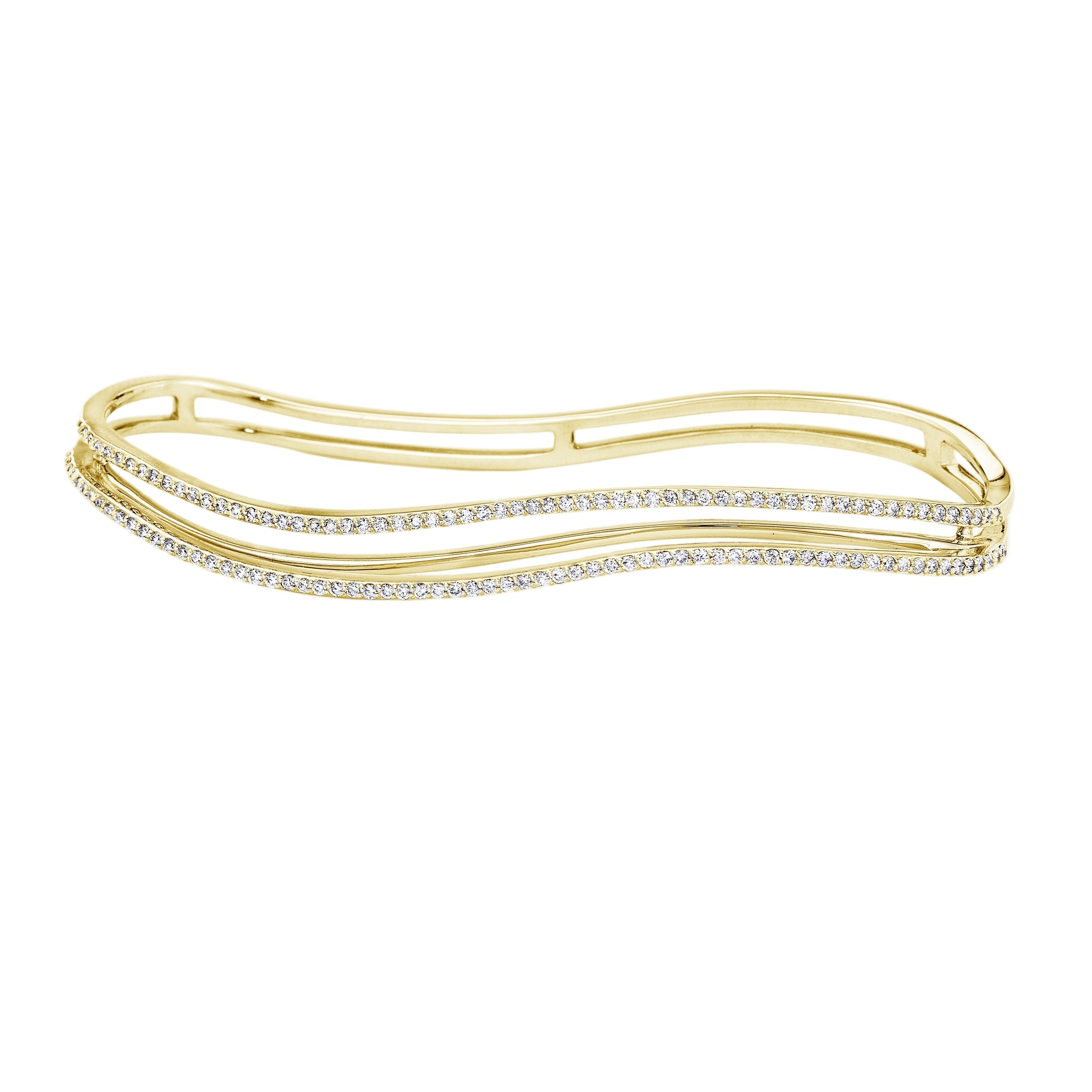 Three Dimensional Wavy Double Line Palm Cuff with Full Diamond Pave