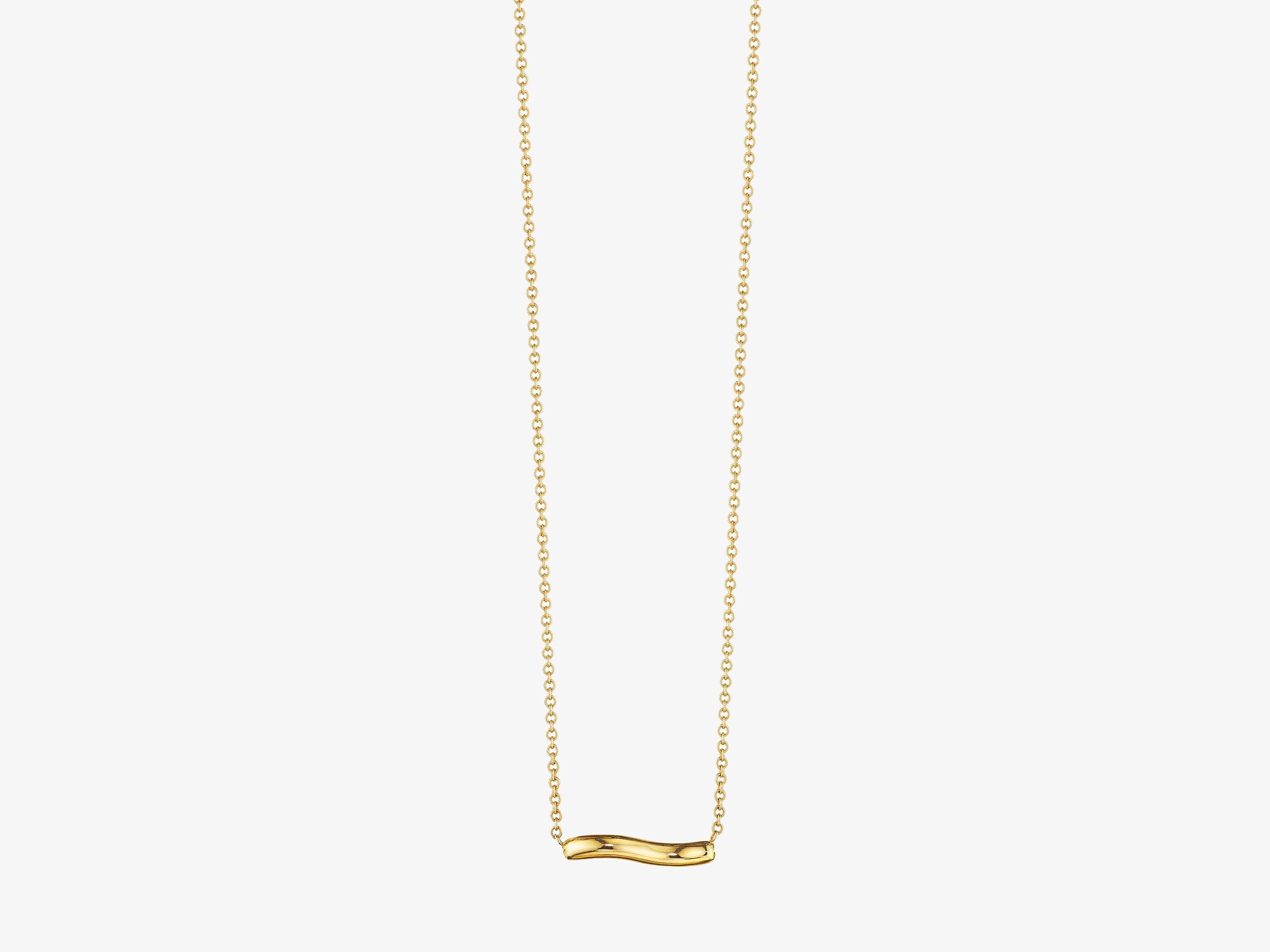 All Gold Wavy Horizontal Pendant Necklace