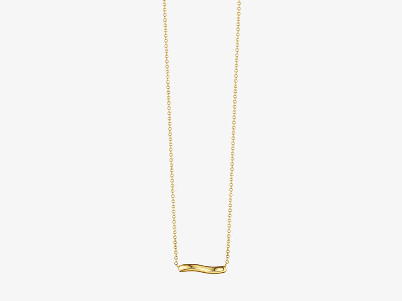 All Gold Wavy Horizontal Pendant Necklace