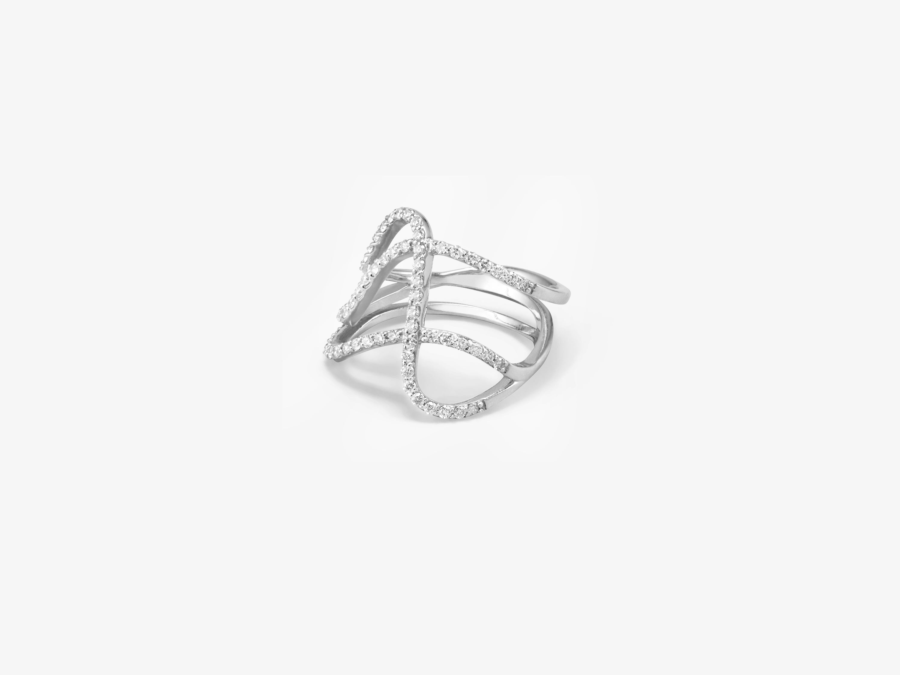 Three Row Curved Ring with Diamond Pavé