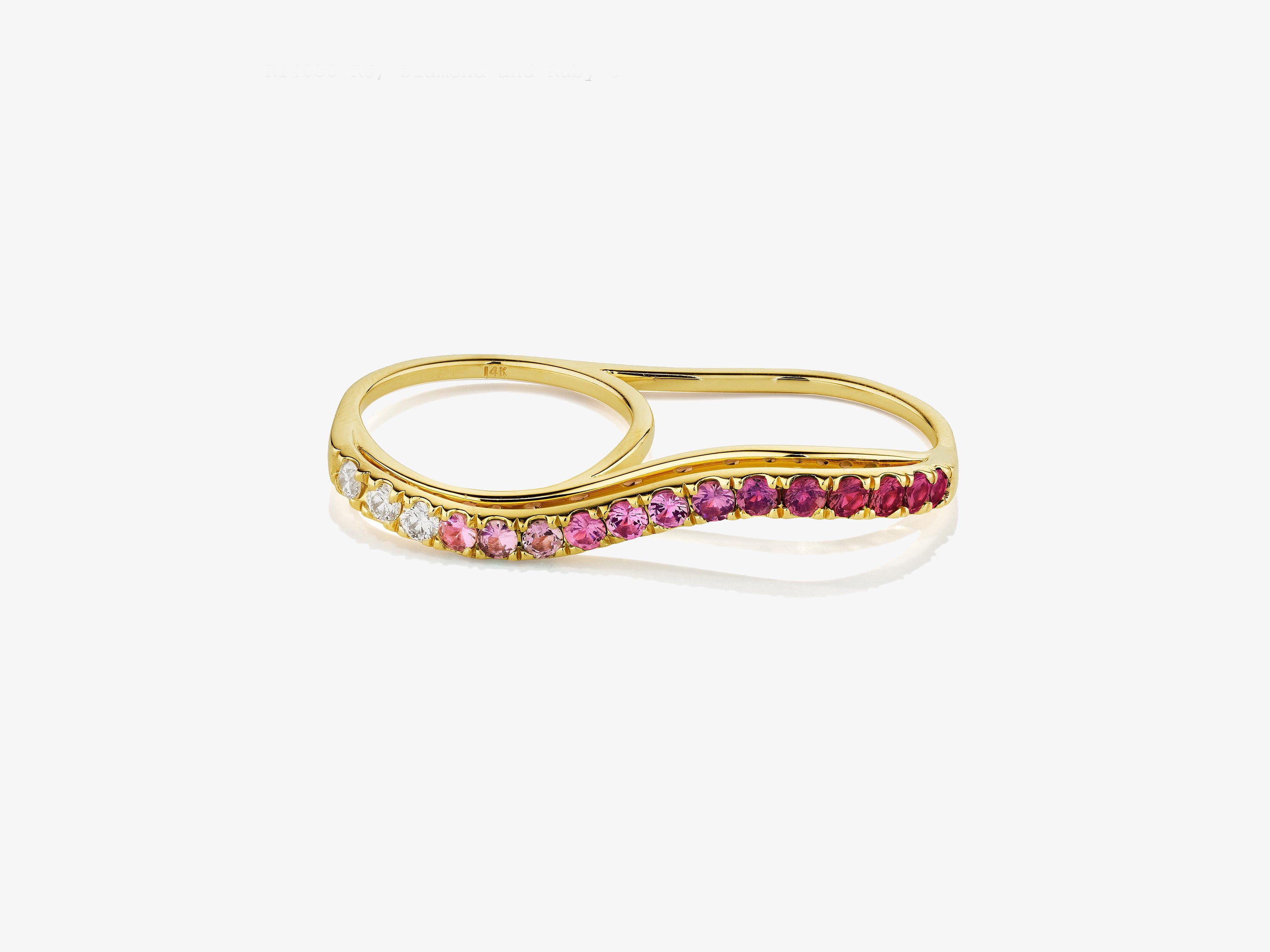 Diamond and Pink Sapphire/Ruby Ombre Double Finger Wavy Ring