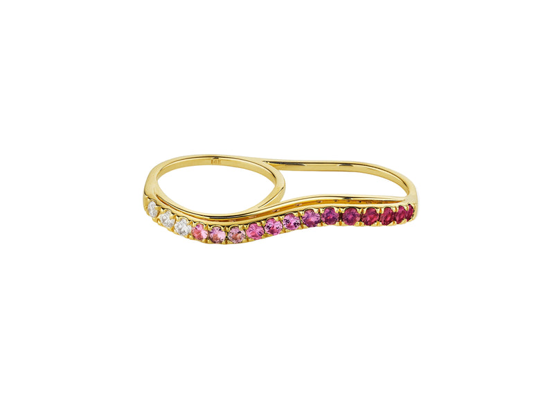 Ruby Ombre Double Finger Wavy Ring