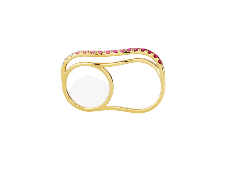 Ruby Ombre Double Finger Wavy Ring