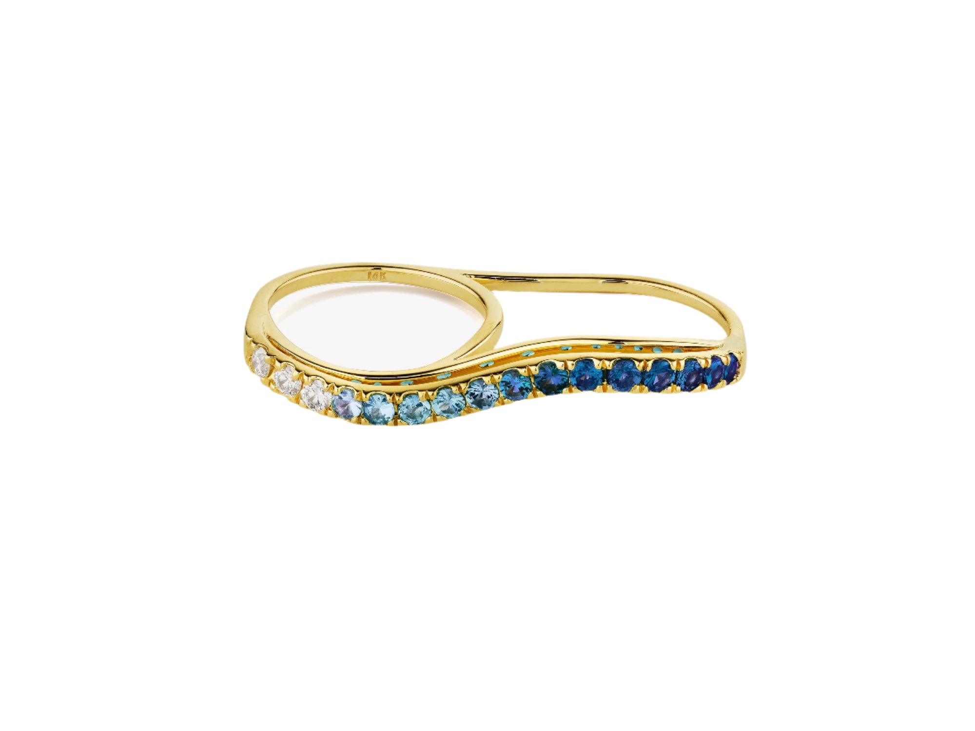 Blue Sapphire Ombre Double Finger Wavy Ring