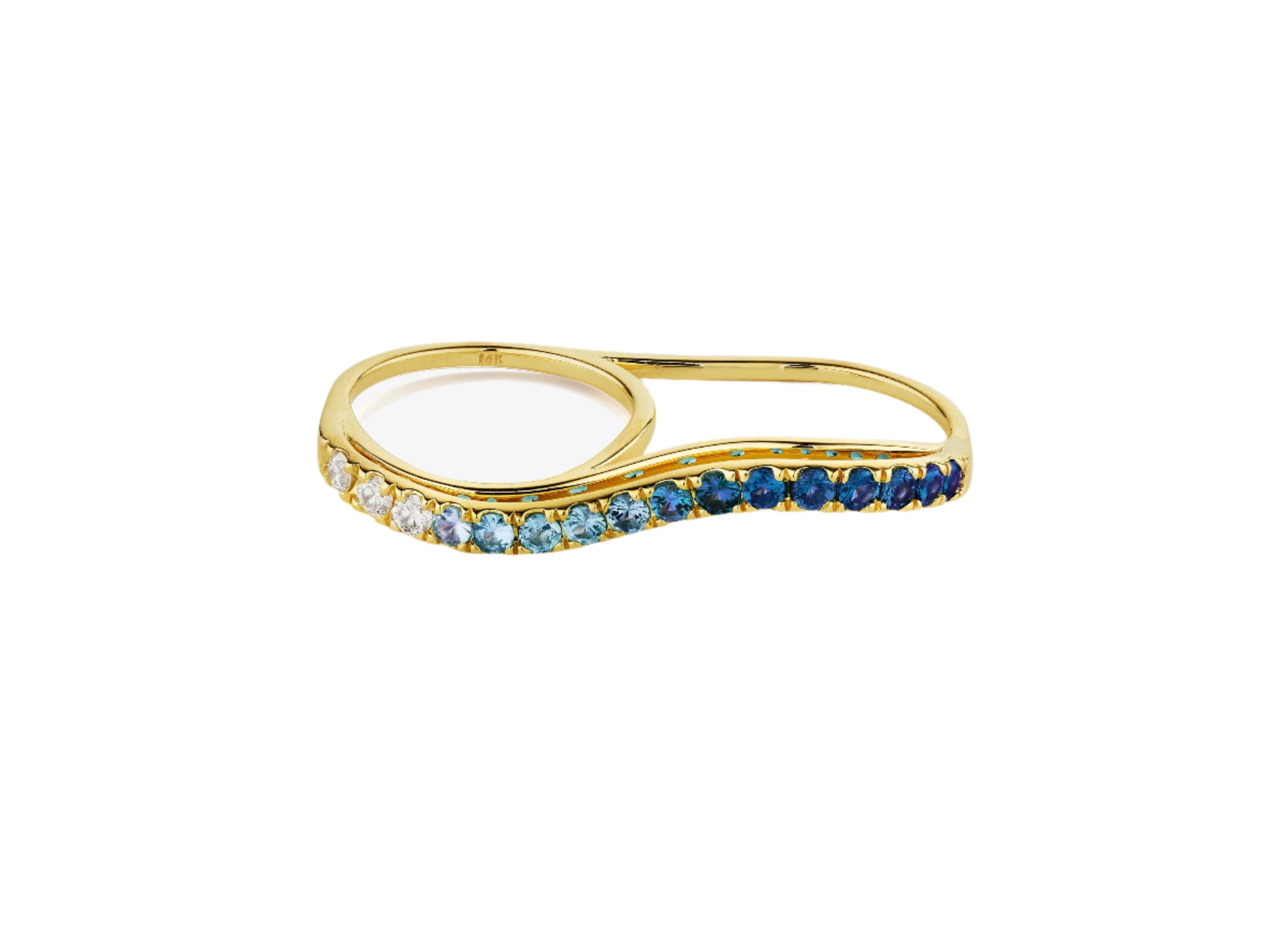 Blue Sapphire Ombre Double Finger Wavy Ring