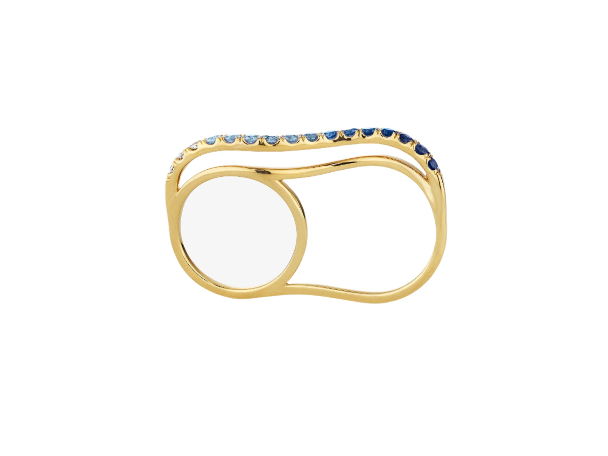 Blue Sapphire Ombre Double Finger Wavy Ring