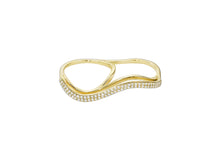 Three Dimensional Double Finger Wavy Ring with Double Row Diamond Pavé